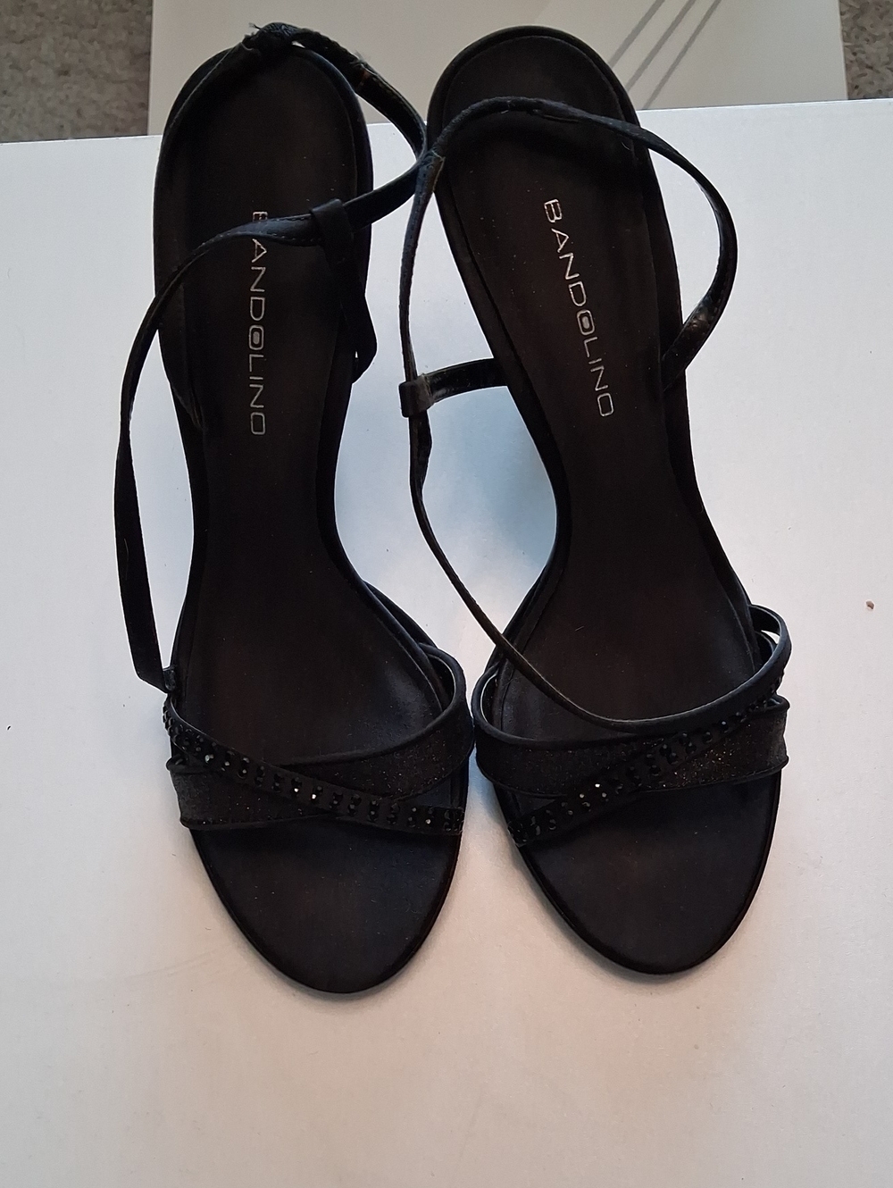 Bandolino Black Strappy Crystal Accent Heels